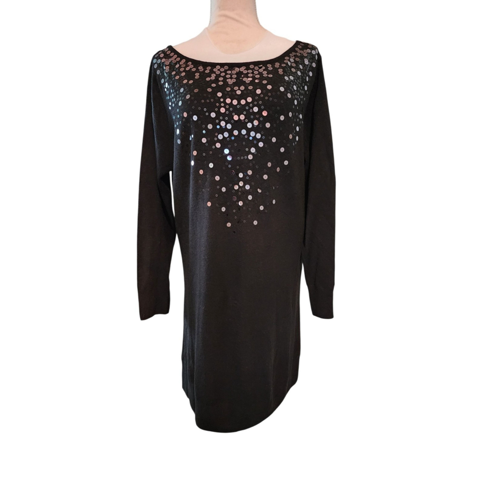 Elementz Black Holiday Sweater Dress Sequin Embellished Long Sleeve Women's XL